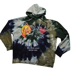 Rolling Loud Hoodie Sweatshirt Mens XL Tie Dye Skull Graphic Rage Miami 2021